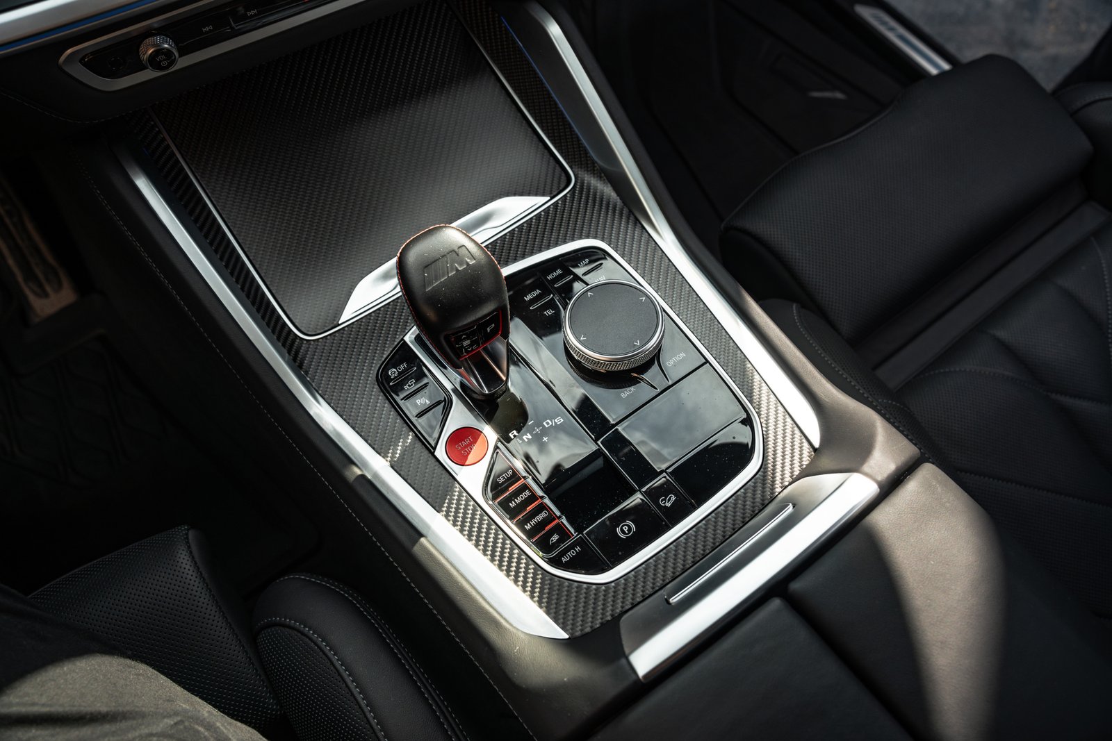 bmw xm interior close up shot of gear switch vilnius