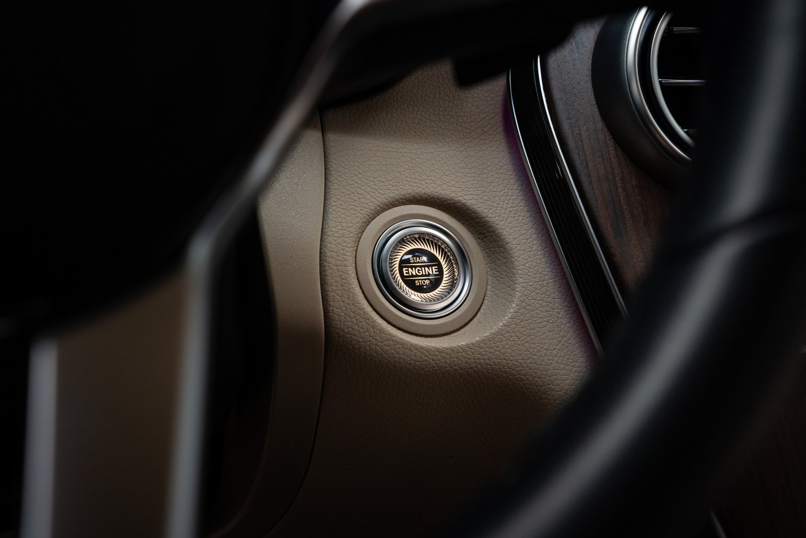 mercedes benz glc 200 interior close up shot start stop button in vilnius lithuania