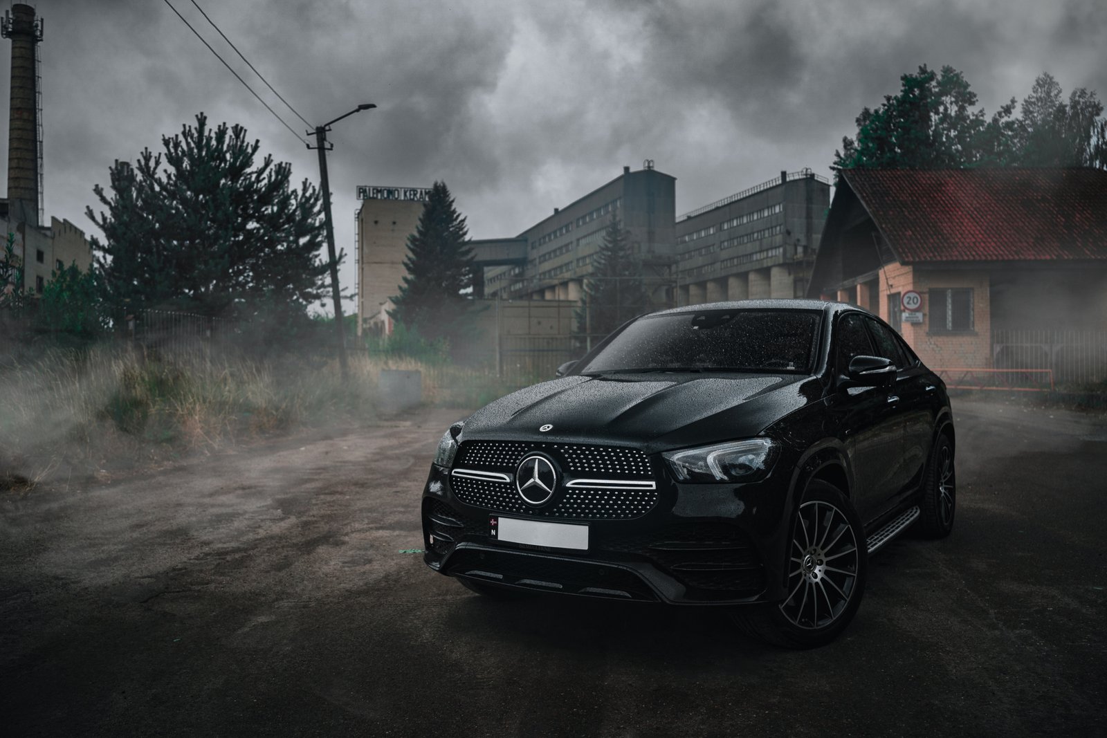 Mercedes benz gle dark and moody photoshoot in kaunas lithuania suburbs