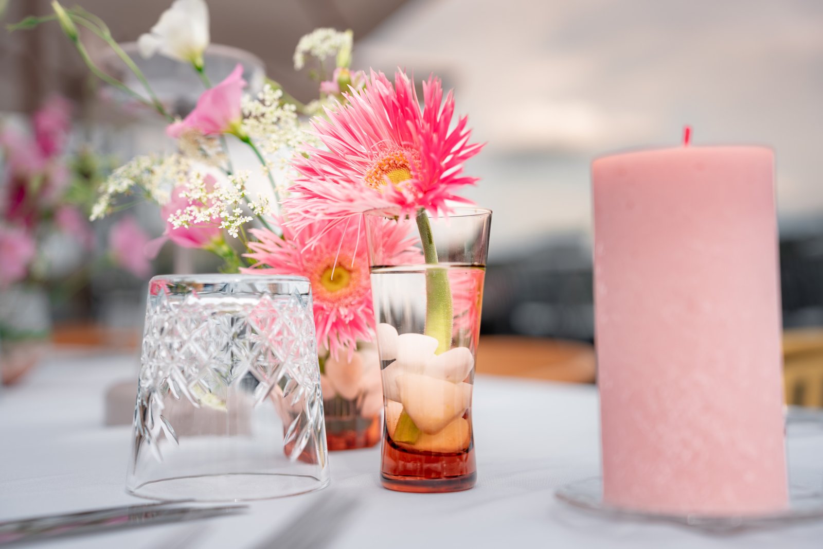 Pink flower on a table wedding reception decor in lithuania